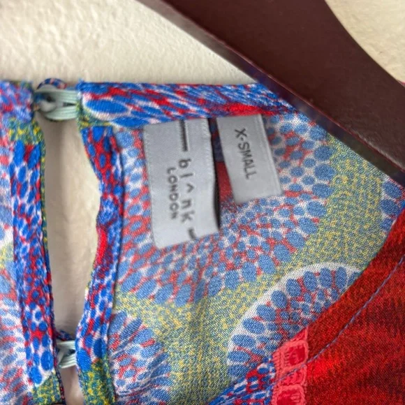 Bl-nk London Miranda Peasant Blouse Red & Green Medallion Anthropologie Size XS - Picture 4 of 7
